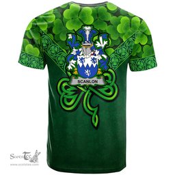 ScotsTee Shop Irish Scanlon or O Scanlan Coat of Arms Irish T Shirt Irish Shamrock Triangle Style