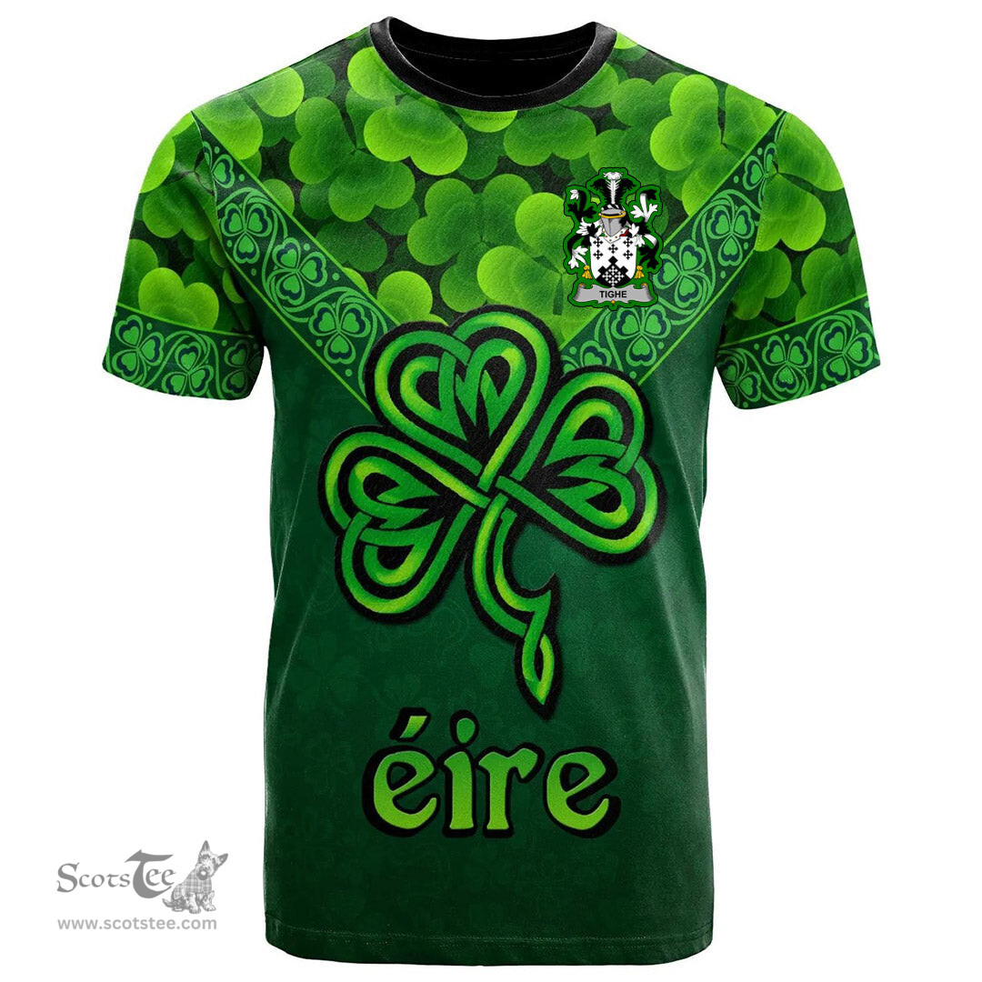 ScotsTee Shop Irish Tighe or O Teague Coat of Arms Irish T Shirt Irish Shamrock Triangle Style
