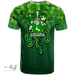 ScotsTee Shop Irish McGettigan or Gethin Coat of Arms Irish T Shirt Irish Shamrock Triangle Style