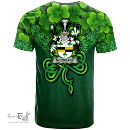 ScotsTee Shop Irish McCready or McCreadie Coat of Arms Irish T Shirt Irish Shamrock Triangle Style