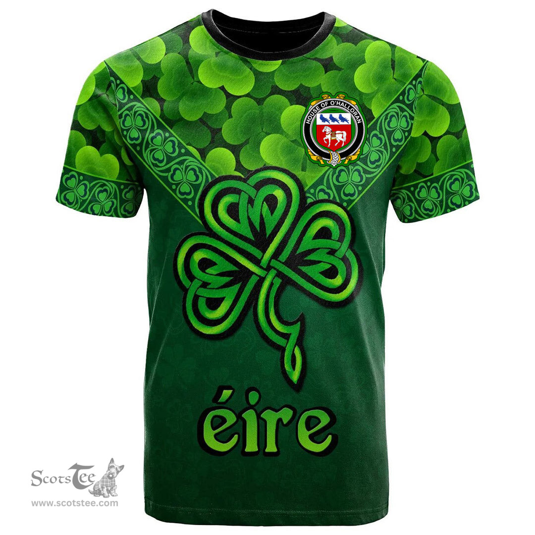 ScotsTee Shop Irish House of O HALLORAN Coat of Arms Irish T Shirt Irish Shamrock Triangle Style
