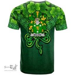ScotsTee Shop Irish Malone or O Malone Coat of Arms Irish T Shirt Irish Shamrock Triangle Style