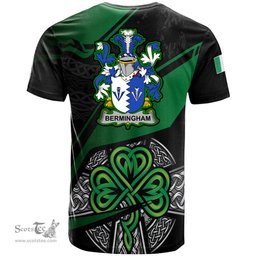 ScotsTee Shop Irish Bermingham Coat of Arms Irish T Shirt Irish Celtic Cross & Shamrock