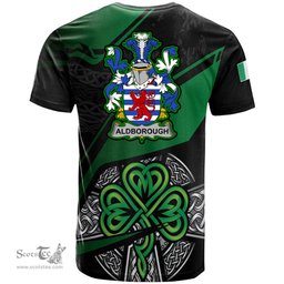ScotsTee Shop Irish Aldborough Coat of Arms Irish T Shirt Irish Celtic Cross & Shamrock