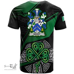 ScotsTee Shop Irish Bagot Coat of Arms Irish T Shirt Irish Celtic Cross & Shamrock