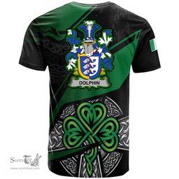 ScotsTee Shop Irish Dolphin or Dolphyn Coat of Arms Irish T Shirt Irish Celtic Cross & Shamrock