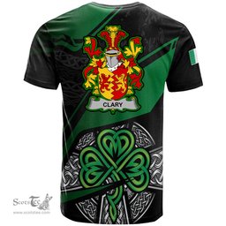 ScotsTee Shop Irish Clary or O Clary. Coat of Arms Irish T Shirt Irish Celtic Cross & Shamrock