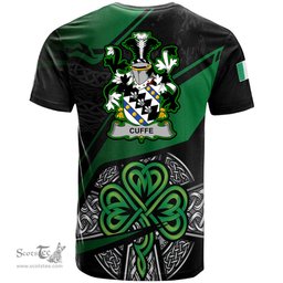 ScotsTee Shop Irish Cuffe Coat of Arms Irish T Shirt Irish Celtic Cross & Shamrock