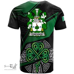 ScotsTee Shop Irish Concanon or O Concanon Coat of Arms Irish T Shirt Irish Celtic Cross & Shamrock