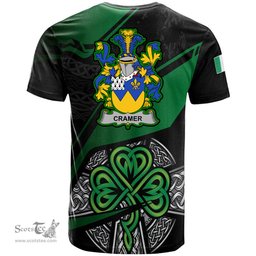 ScotsTee Shop Irish Cramer Coat of Arms Irish T Shirt Irish Celtic Cross & Shamrock