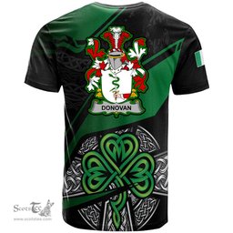ScotsTee Shop Irish Donovan or O Donovan Coat of Arms Irish T Shirt Irish Celtic Cross & Shamrock