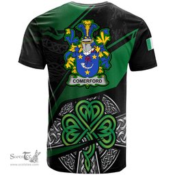 ScotsTee Shop Irish Comerford Coat of Arms Irish T Shirt Irish Celtic Cross & Shamrock