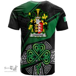 ScotsTee Shop Irish Considine or McConsidine Coat of Arms Irish T Shirt Irish Celtic Cross & Shamrock