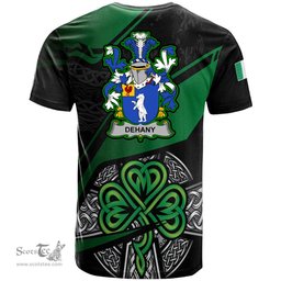 ScotsTee Shop Irish Dehany Coat of Arms Irish T Shirt Irish Celtic Cross & Shamrock