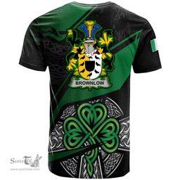 ScotsTee Shop Irish Brownlow Coat of Arms Irish T Shirt Irish Celtic Cross & Shamrock