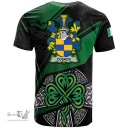 ScotsTee Shop Irish Cusack Coat of Arms Irish T Shirt Irish Celtic Cross & Shamrock