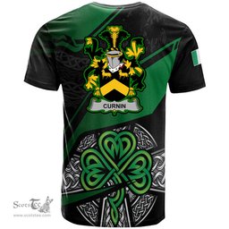 ScotsTee Shop Irish Curnin or O Curneen Coat of Arms Irish T Shirt Irish Celtic Cross & Shamrock