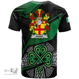 ScotsTee Shop Irish Burke Coat of Arms Irish T Shirt Irish Celtic Cross & Shamrock