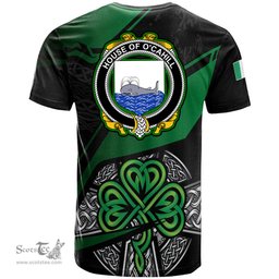 ScotsTee Shop Irish House of O CAHILL Coat of Arms Irish T Shirt Irish Celtic Cross & Shamrock