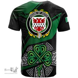 ScotsTee Shop Irish House of JOYCE Coat of Arms Irish T Shirt Irish Celtic Cross & Shamrock