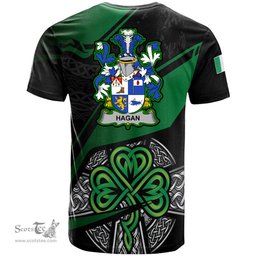 ScotsTee Shop Irish Hagan or O Hagan Coat of Arms Irish T Shirt Irish Celtic Cross & Shamrock