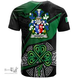 ScotsTee Shop Irish Herbert Coat of Arms Irish T Shirt Irish Celtic Cross & Shamrock