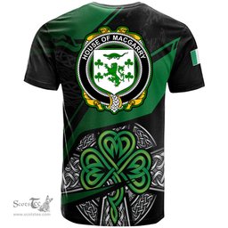 ScotsTee Shop Irish House of MACGARRY Coat of Arms Irish T Shirt Irish Celtic Cross & Shamrock