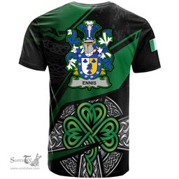 ScotsTee Shop Irish Ennis Coat of Arms Irish T Shirt Irish Celtic Cross & Shamrock