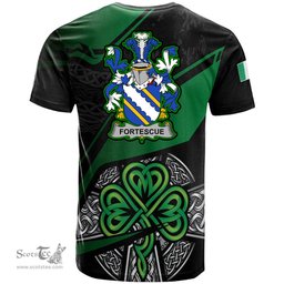 ScotsTee Shop Irish Fortescue Coat of Arms Irish T Shirt Irish Celtic Cross & Shamrock