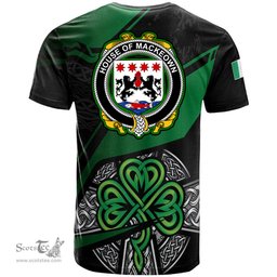ScotsTee Shop Irish House of MACKEOWN Coat of Arms Irish T Shirt Irish Celtic Cross & Shamrock