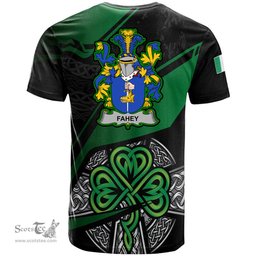 ScotsTee Shop Irish Fahey or O Fahy Coat of Arms Irish T Shirt Irish Celtic Cross & Shamrock