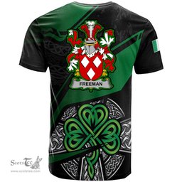 ScotsTee Shop Irish Freeman Coat of Arms Irish T Shirt Irish Celtic Cross & Shamrock
