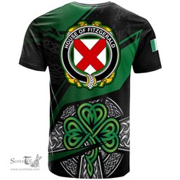 ScotsTee Shop Irish House of FITZGERALD Coat of Arms Irish T Shirt Irish Celtic Cross & Shamrock