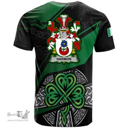 ScotsTee Shop Irish Harmon Coat of Arms Irish T Shirt Irish Celtic Cross & Shamrock