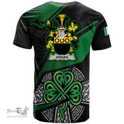 ScotsTee Shop Irish Hogan or O Hogan Coat of Arms Irish T Shirt Irish Celtic Cross & Shamrock