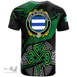 ScotsTee Shop Irish House of MACGILFOYLE Coat of Arms Irish T Shirt Irish Celtic Cross & Shamrock