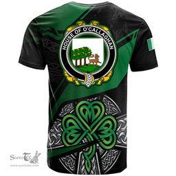 ScotsTee Shop Irish House of O CALLAGHAN Coat of Arms Irish T Shirt Irish Celtic Cross & Shamrock