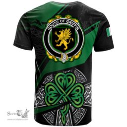ScotsTee Shop Irish House of GRIFFIN Coat of Arms Irish T Shirt Irish Celtic Cross & Shamrock
