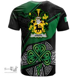 ScotsTee Shop Irish Ewing Coat of Arms Irish T Shirt Irish Celtic Cross & Shamrock