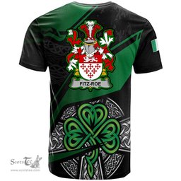 ScotsTee Shop Irish Fitz Roe Coat of Arms Irish T Shirt Irish Celtic Cross & Shamrock