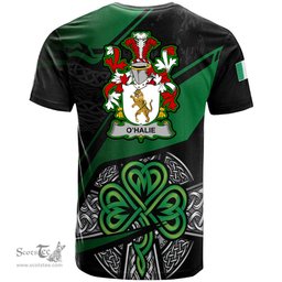 ScotsTee Shop Irish Halie or O Halie Coat of Arms Irish T Shirt Irish Celtic Cross & Shamrock