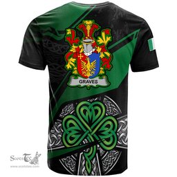 ScotsTee Shop Irish Graves or Greaves Coat of Arms Irish T Shirt Irish Celtic Cross & Shamrock