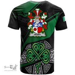 ScotsTee Shop Irish Henry or O Henry Coat of Arms Irish T Shirt Irish Celtic Cross & Shamrock