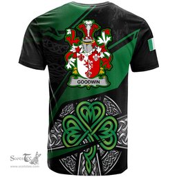 ScotsTee Shop Irish Goodwin Coat of Arms Irish T Shirt Irish Celtic Cross & Shamrock