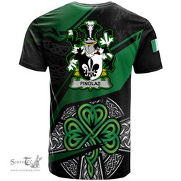 ScotsTee Shop Irish Finglas Coat of Arms Irish T Shirt Irish Celtic Cross & Shamrock
