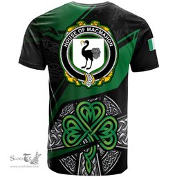 ScotsTee Shop Irish House of MACMAHON Oriel Coat of Arms Irish T Shirt Irish Celtic Cross & Shamrock