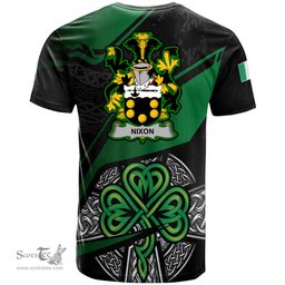 ScotsTee Shop Irish Nixon Coat of Arms Irish T Shirt Irish Celtic Cross & Shamrock
