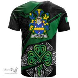 ScotsTee Shop Irish Jephson Coat of Arms Irish T Shirt Irish Celtic Cross & Shamrock