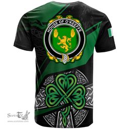 ScotsTee Shop Irish House of O KEEFFE Coat of Arms Irish T Shirt Irish Celtic Cross & Shamrock