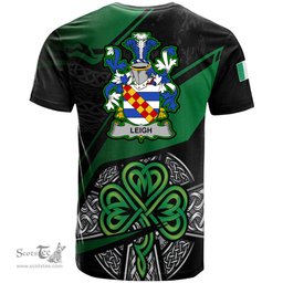 ScotsTee Shop Irish Leigh or McLaeghis Coat of Arms Irish T Shirt Irish Celtic Cross & Shamrock